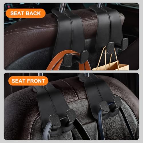 CoBak Extra Wide Car Seat Back Hooks, Premium Stitched Leather Headrest Hangers - Image 2