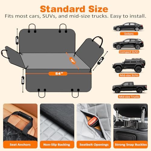 URPOWER Dog Car Seat Cover for Back Seat, 100% Waterproof Hammock for Car - Image 5