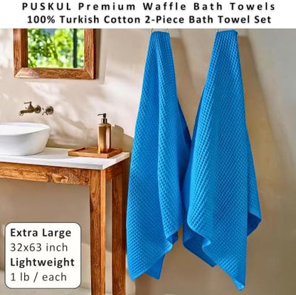 PÜSKÜL Natural 100% Turkish Cotton Waffle Bath Towels Set of 2, Extra-Large - Image 4