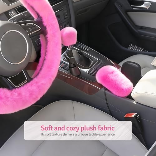 Fluffy Steering Wheel Cover 3PCS Set – Plush Fuzzy Fur Steering Wheel Cover - Image 7