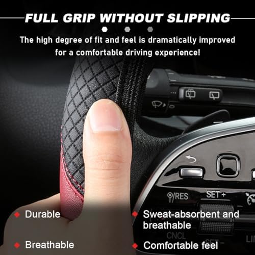 DXNQ Car Steering Wheel Cover, 15 Inch Carbon Fiber Leather Stitching Color - Image 3