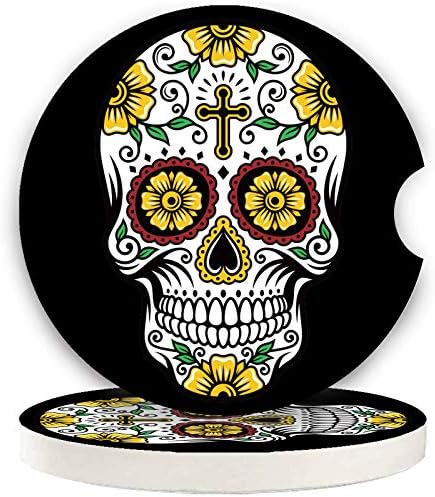 Sugar Skull Small 2.56" Absorbent Auto Coasters 2 Pack by LogHog