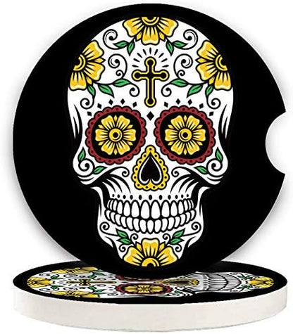 Sugar Skull Small 2.56" Absorbent Auto Coasters 2 Pack by LogHog