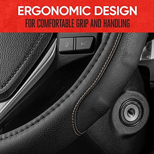 Motor Trend GripDrive Faux Black Leather Steering Wheel Cover - Image 4