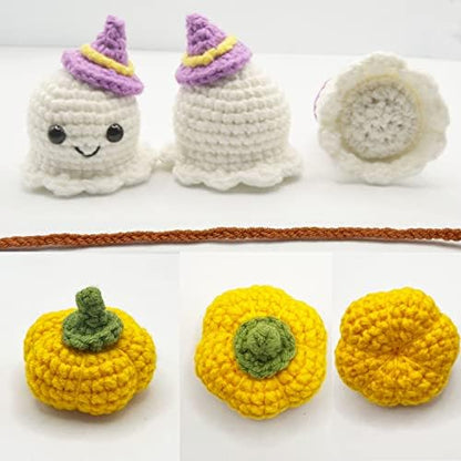 Halloween Outdoor Decorations Crochet Pumpkin and Ghost Car Decor - Image 3