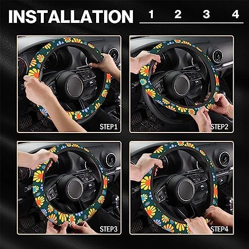 Hippie Flower Steering Wheel Cover, Anti-Slip 15 Inches Car Steering Wheel Cover - Image 6