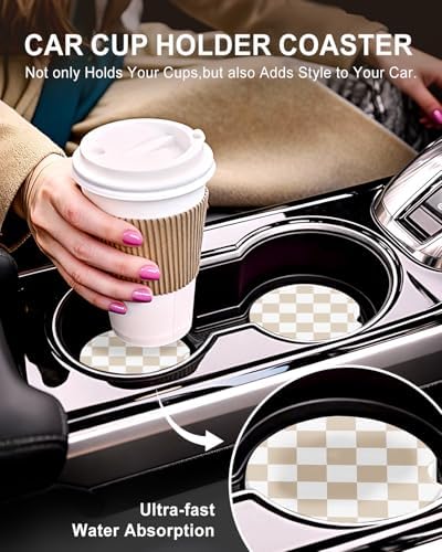 Swooflia Checkerboard Ceramic Car Coasters Set of 2, Cute Aesthetic Car - Image 5
