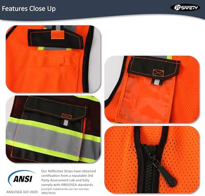 JKSafety Safety Vest for Men Women Hi Vis Reflective Vest JK220 OBlack S - Image 4