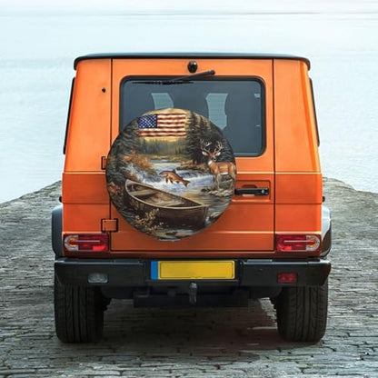 Spare Tire Cover for RV Camper, American Flag Forest Fish Deer Tire Cover - Image 3