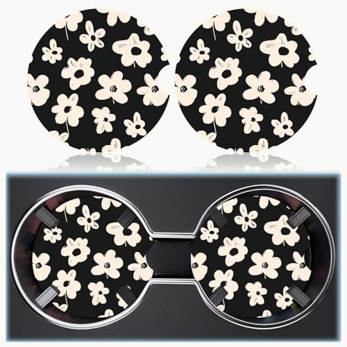 Ceramic Car Cup Holder Coasters Set of 2, 2.56 in White Flowers - Image 6