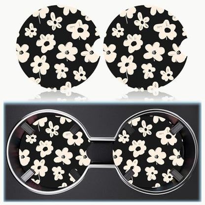 Ceramic Car Cup Holder Coasters Set of 2, 2.56 in White Flowers - Image 6