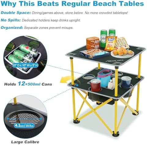 Folding Camping Table with 4 Cup Holders, Lightweight Portable Beach Outdoor - Image 5