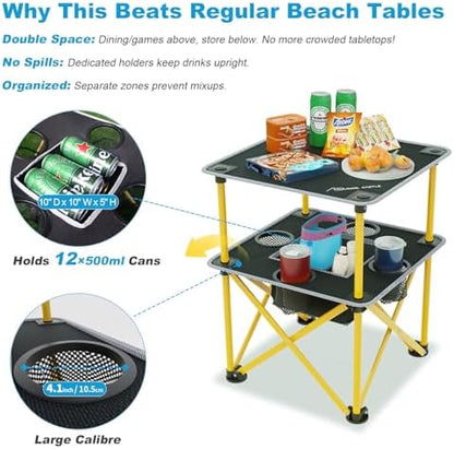 Folding Camping Table with 4 Cup Holders, Lightweight Portable Beach Outdoor - Image 5