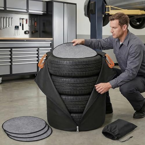 Tire Storage Cover, 420D Oxford Waterproof Bag, 4 Felt Pads - Image 3