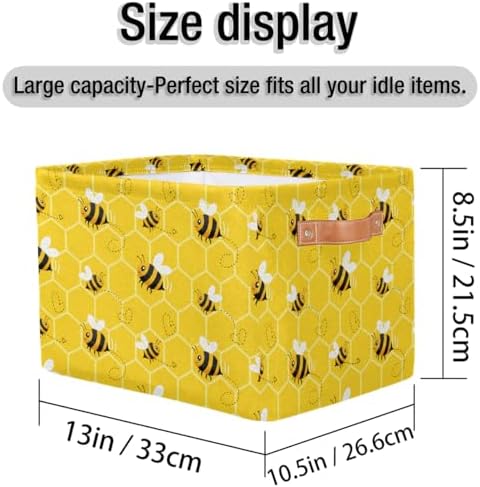 AUUXVA Storage Basket Yellow Bee Storage Cube Box Set of 2 Durable Canvas - Image 4