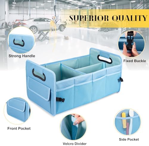 Car Trunk Organizer, Collapsible Car Organizers and Storage Light Blue - Image 2