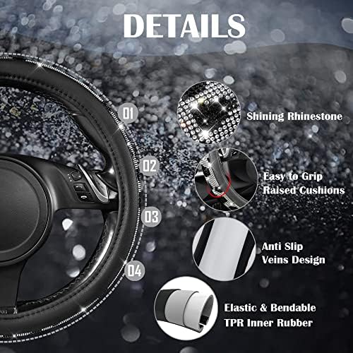 CAR PASS Bling Cow Print Diamond Steering Wheel Cover, - Image 5