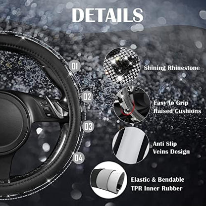 CAR PASS Bling Cow Print Diamond Steering Wheel Cover, - Image 5