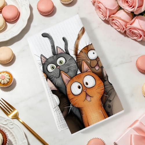 2Pcs Cute Cartoon Cat Kitchen Towels Waffle Soft Dish Hand Towel - Image 2
