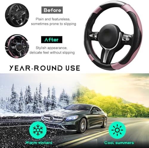 Car Steering Wheel Cover, 15 inch Carbon Fiber Microfiber Leather Elastic - Image 6