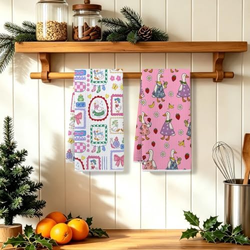 ZHAMEN 2Pcs Cute Silly Goose Kitchen Towels Waffle Soft Hand Towels - Image 5