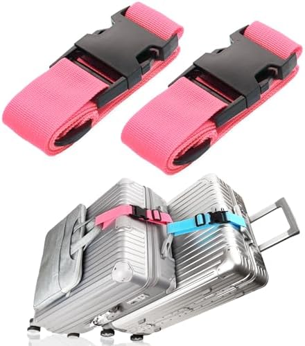 Luggage Straps for Suitcases, Travel Belt Multiple Connector, 2 Pack Pink by Ajmyonsp