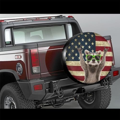 Cute Raccoon Spare Tire Cover American Flag Tire Wheel Covers Waterproof Wheel - Image 2
