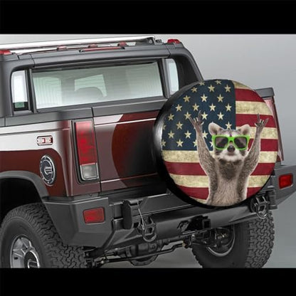 Cute Raccoon Spare Tire Cover American Flag Tire Wheel Covers Waterproof Wheel - Image 2