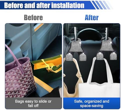 2PCS Car Seat Headrest Hooks, Shiny Crystal Hanger Holder, Backseat Hanger - Image 5