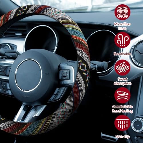 Boho Steering Wheel Cover, 14.5-15" Anti-Slip Flax - Image 4