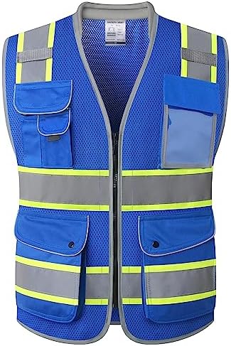JKSafety Hi Vis Safety Vest for Men Women Cushioned Collar JK101 Blue L by JKSafety