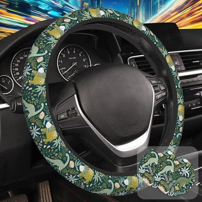 Dinosaurs and Tropical Leaves Steering Wheel Cover by Unknown