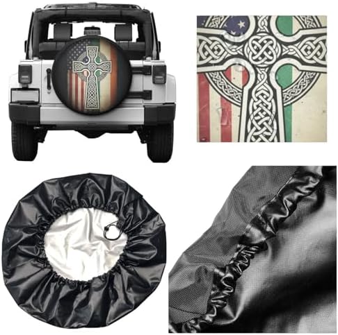Retro American Irish Cross St. Patrick's Day Flag Spare Tire Cover, 14 inch - Image 5