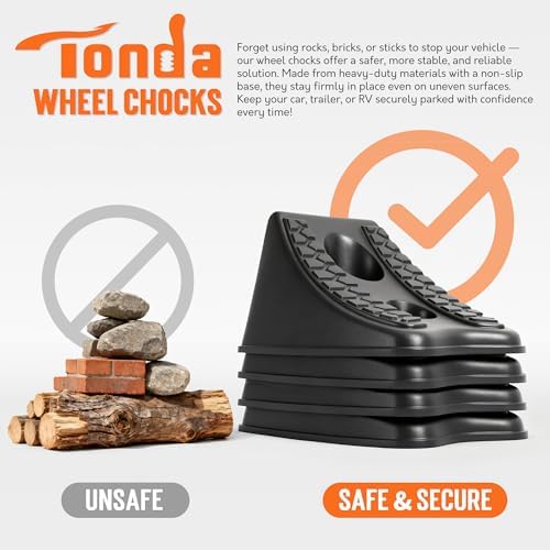 TONDA Wheel Chocks, Garage Parking Stops, Heavy Duty Wheel Wedge, 4 Pack - Image 3