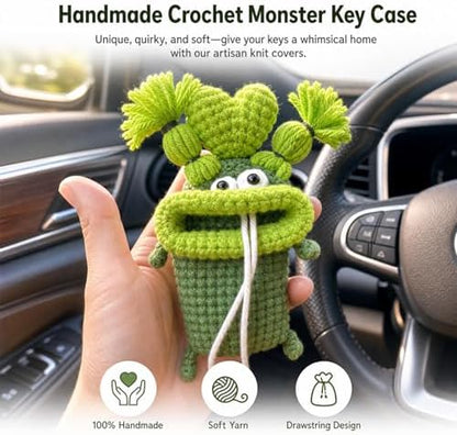 Crochet Key Case for Car Keys, Handmade Drawstring Cover - Image 4
