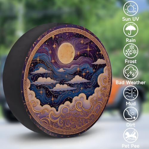 Spare Tire Cover for RV Trailer, Boho Ethnic Moon Waterproof Sun Leather Wheel - Image 3