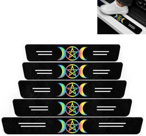 5PCS Pentacle Car Door Sill Protector, Carbon Fiber Leather Sill Stickers by TnLnYn