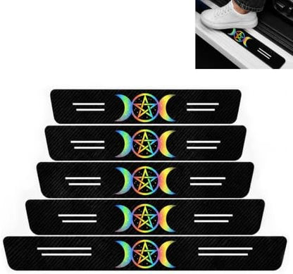 5PCS Pentacle Car Door Sill Protector, Carbon Fiber Leather Sill Stickers by TnLnYn