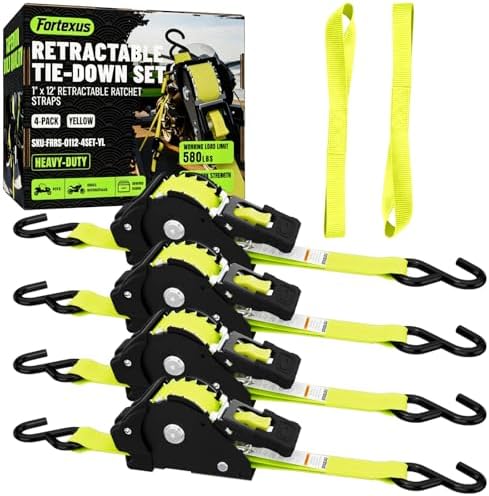 Retractable Ratchet Straps, 1 Inch x 12 Feet, 760lb Break Strength, Self by Fortexus