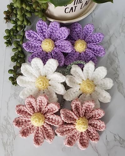 Crochet Daisy Car Accessories for Women Cute Rear View Mirror Hanging Charm - Image 5