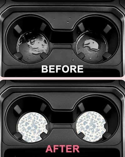 Swooflia Floral Absorbent Ceramic Car Coasters Set of 2, Cute Botanical - Image 4