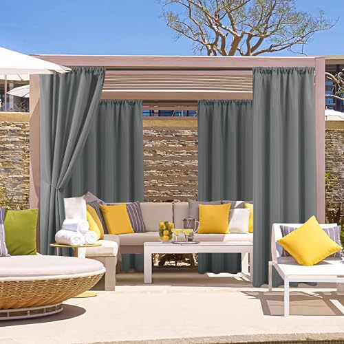 Outdoor Curtains for Patio Waterproof Rod Pocket 4 Pcs 54x95 Inch Grey - Image 2