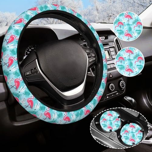 Flamingo Gifts for Women Steering Wheel Cover for Women Men by Olemier