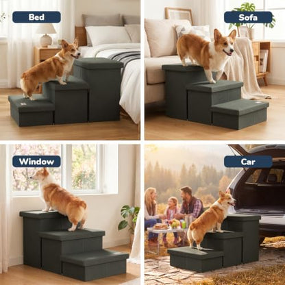 3-Step Wide Dog Stairs with Hidden Storage 18" H, Non-Slip Dog Steps - Image 6
