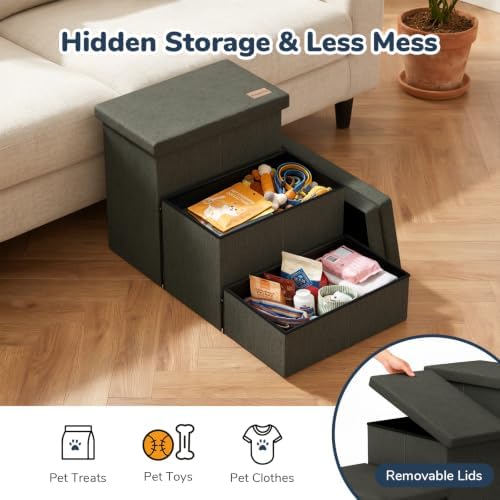 3-Step Wide Dog Stairs with Hidden Storage 18" H, Non-Slip Dog Steps - Image 5