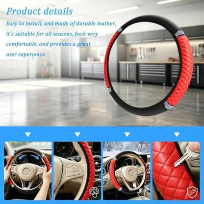 Bling Car Steering Wheel Cover, Crystal Rhinestones Vehicle Steering Guard Wrap - Image 5