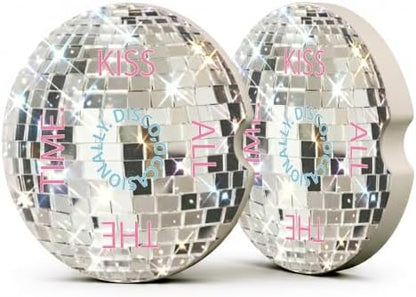 Disco Ball Car Coasters, Retro Coquette Preppy Cup Holders by Unknown