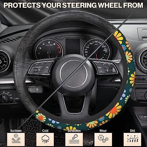 Hippie Flower Steering Wheel Cover, Anti-Slip 15 Inches Car Steering Wheel Cover - Image 4
