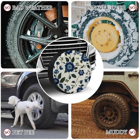 Blue and Green Flowers Camper Spare Tire Cover Spring Summer Wheel Protectors - Image 7