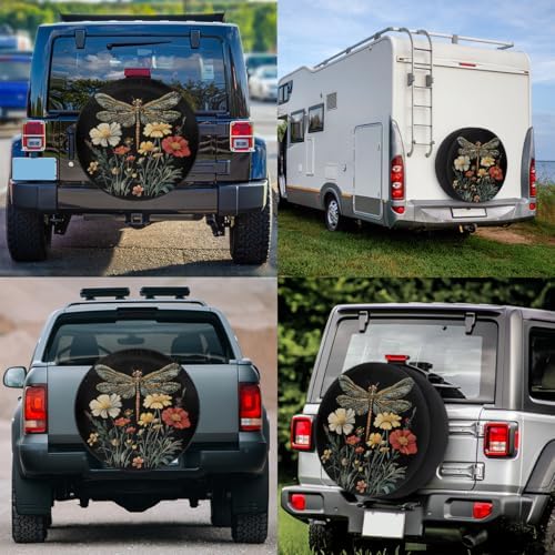 Spare Tire Cover for RV Trailer, Boho Dragonfly Flower Waterproof Sun Leather - Image 6